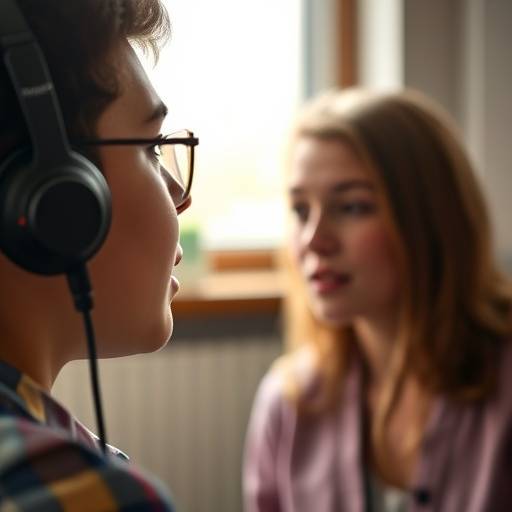 Close-up of a student practicing voice projection during a voice training session